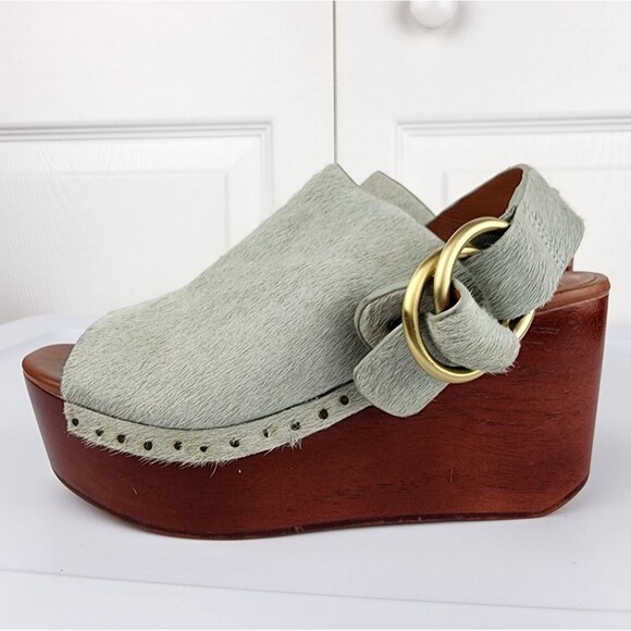 Derek Lam Shoes - Derek Lam 10 Crosby Fiona Cow Fur Wedge Platform Clogs Back Strap Shoes 5.5 M